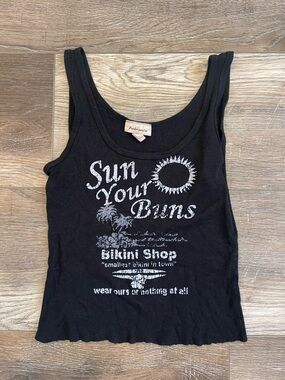 Ambiance Black Graphic 'Sun Your Buns' Ribbed Tank EUC size L